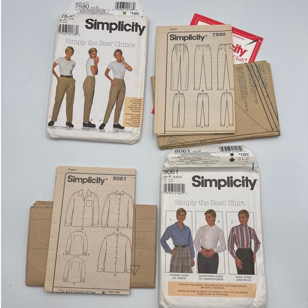 Simplicity Simply the Best 2 Pattern Lot Chinos Pleat Pants Oxford Shirt SZ 4-12